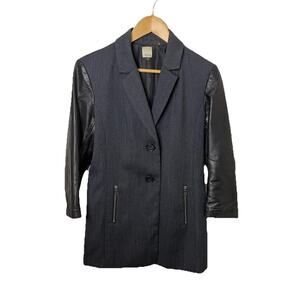 VTG ecru Brand Wool Blend Midi Jacket w/Faux Vegan Leather Sleeves Women’s Sz 8